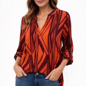Collective Concepts Abstract Geometric V-Neck Blouse Medium